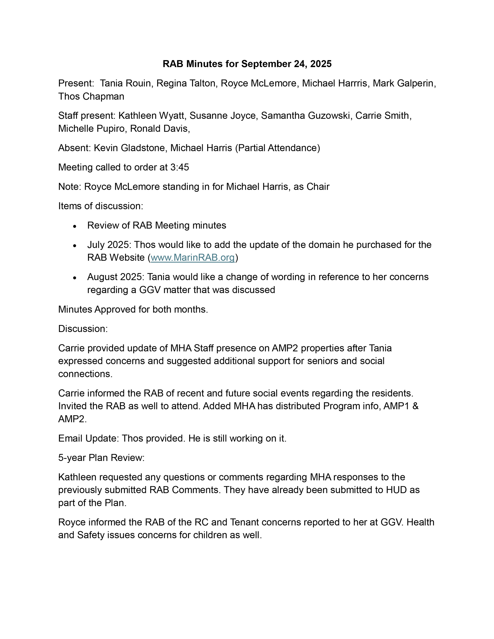 September 2025 minutes