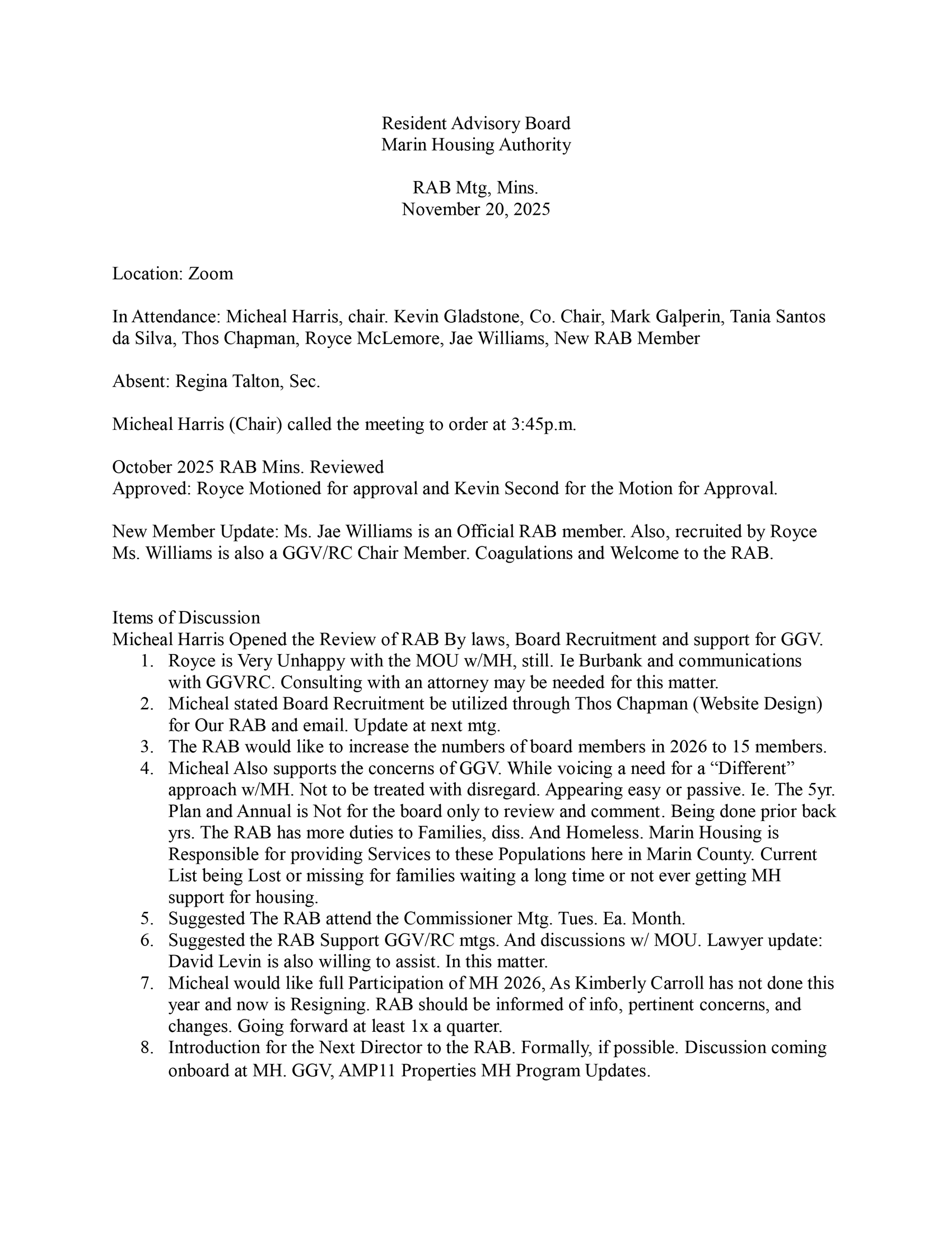 November 2025 minutes