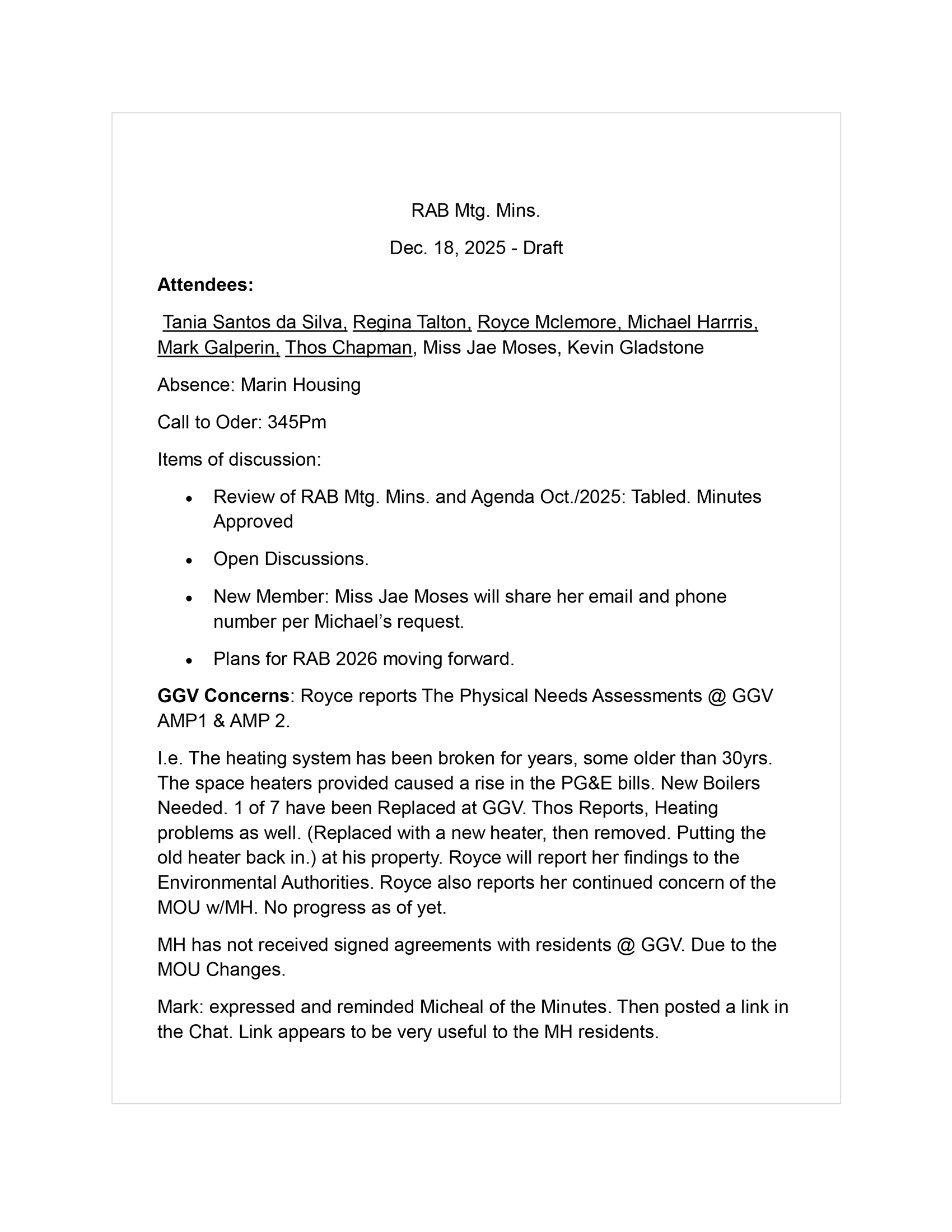 December 2025 minutes