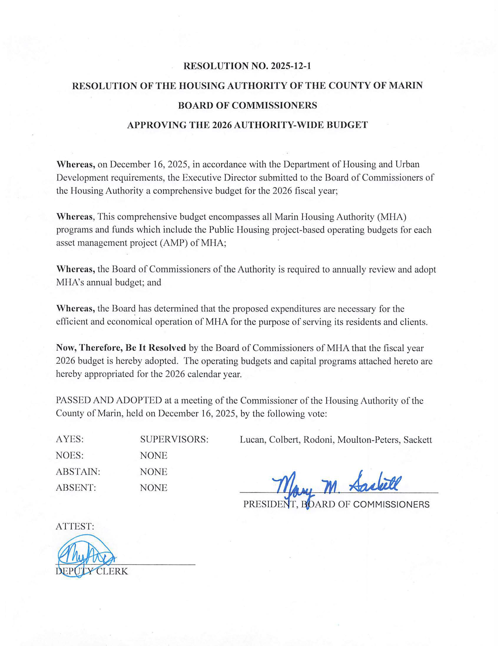 Approval of the 2026 Authority-Wide Budget