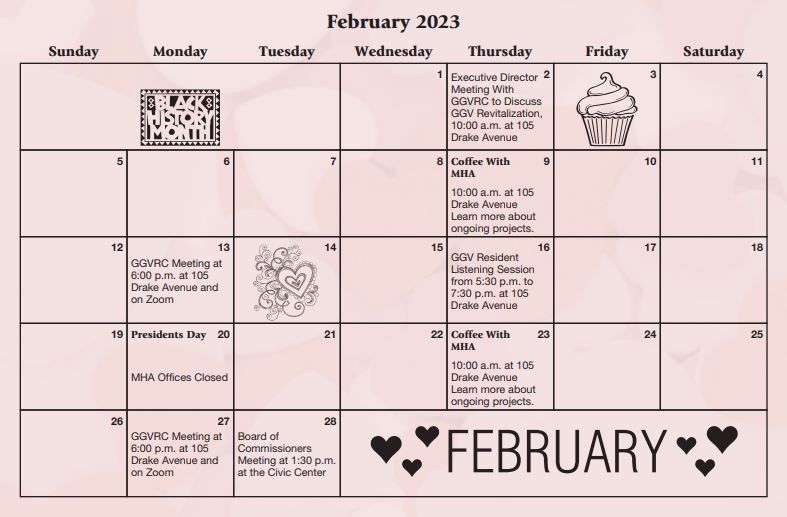 A calendar for february 2023 has a cupcake on it