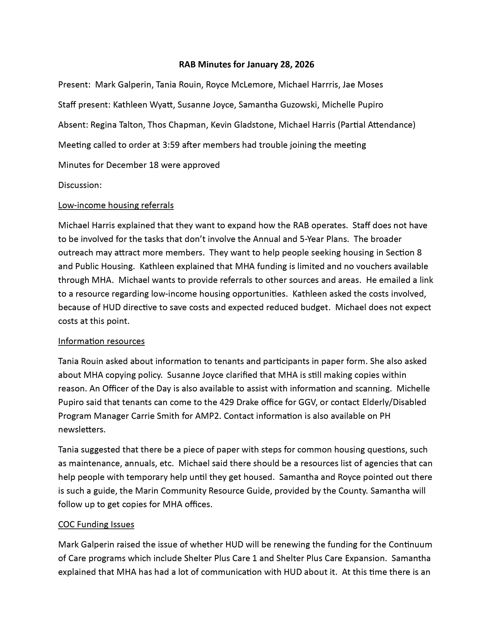 January 2026 minutes