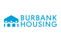 the logo for burbank housing is blue and white