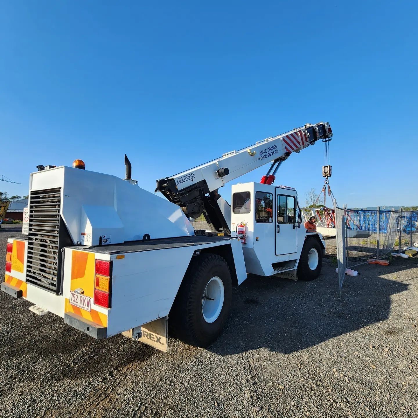 White Mobile Crane in a Construction Site