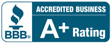 A blue sign that says accredited business a rating