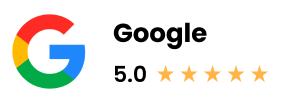 A google logo with five stars on it on a white background.