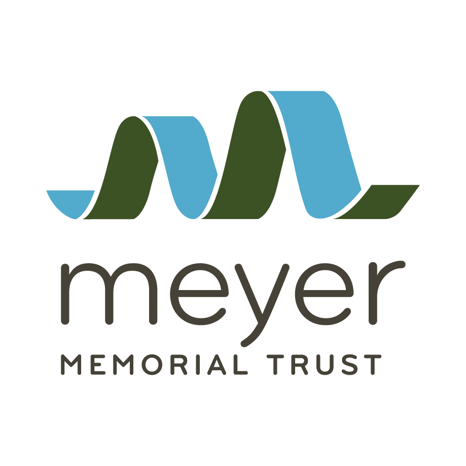 Meyer Memorial Trust logo: Green and blue ribbon-like graphic above the word