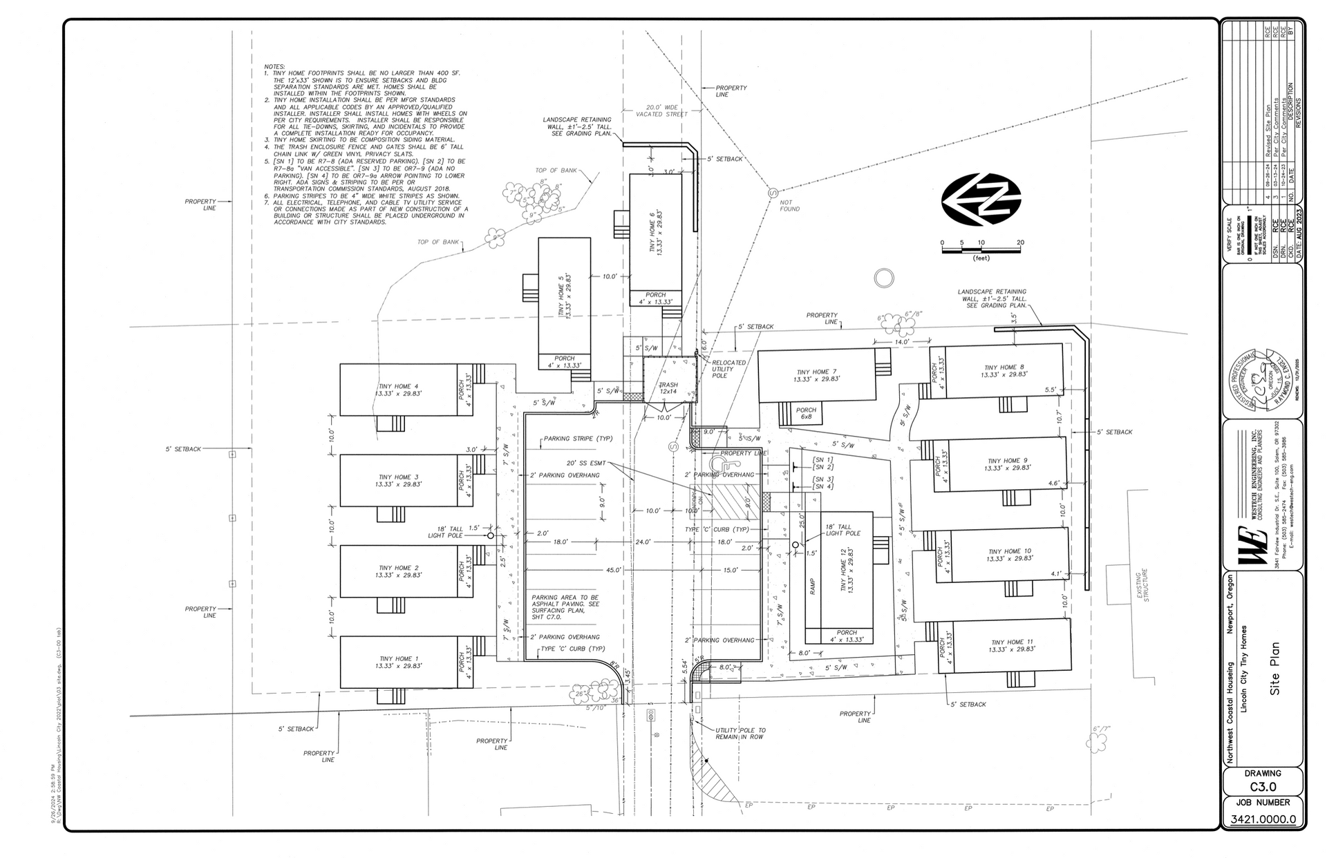 Architectural blueprint of a building complex, showing floor plans, pathways, and labels.
