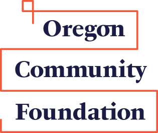 Oregon Community Foundation logo with dark blue text in a red rectangular outline.