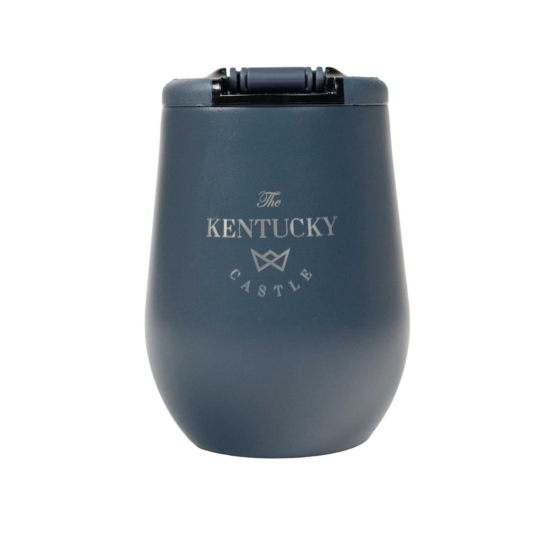 Blue stemless tumbler with "Kentucky Castle" logo.