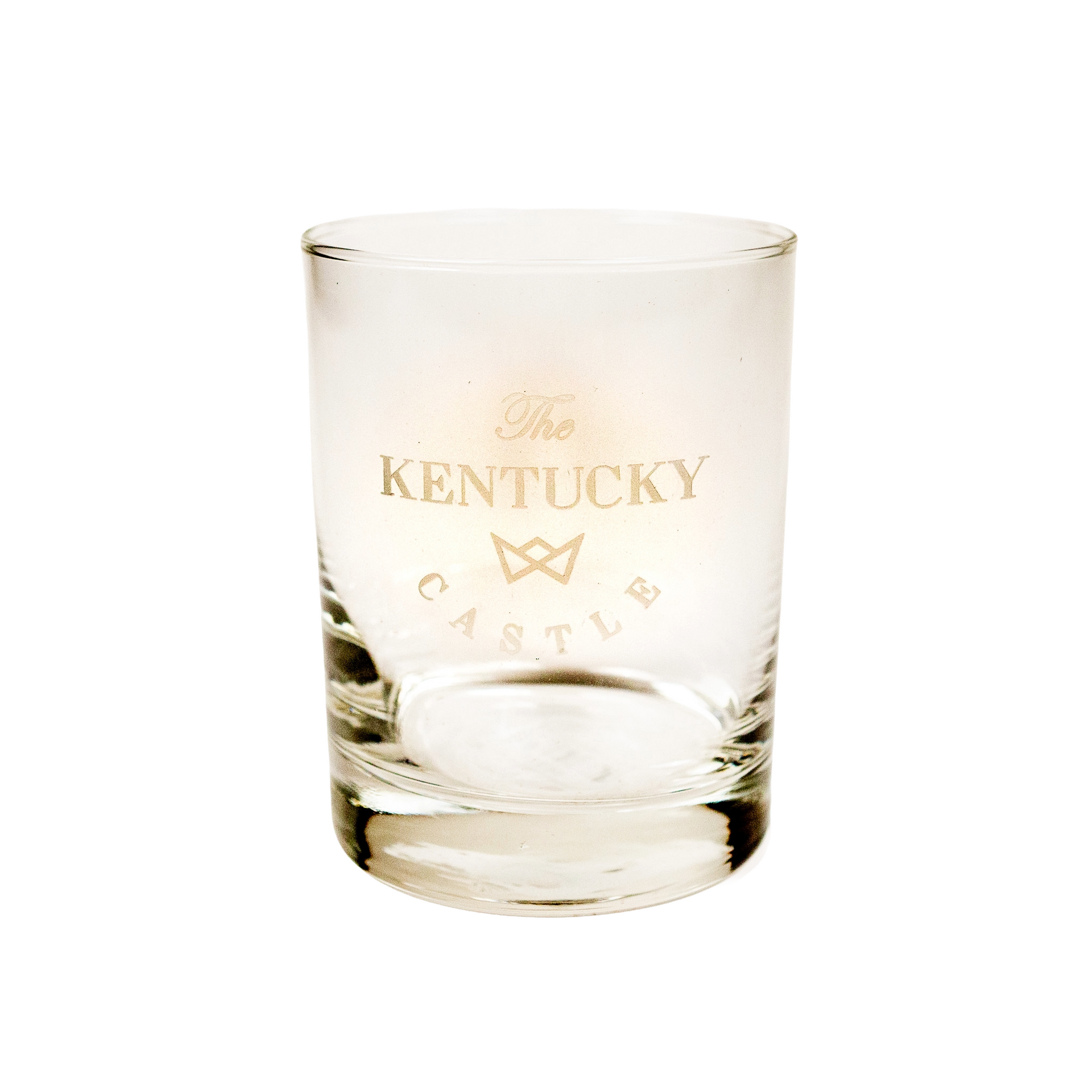 A clear glass with "The Kentucky Castle" logo.