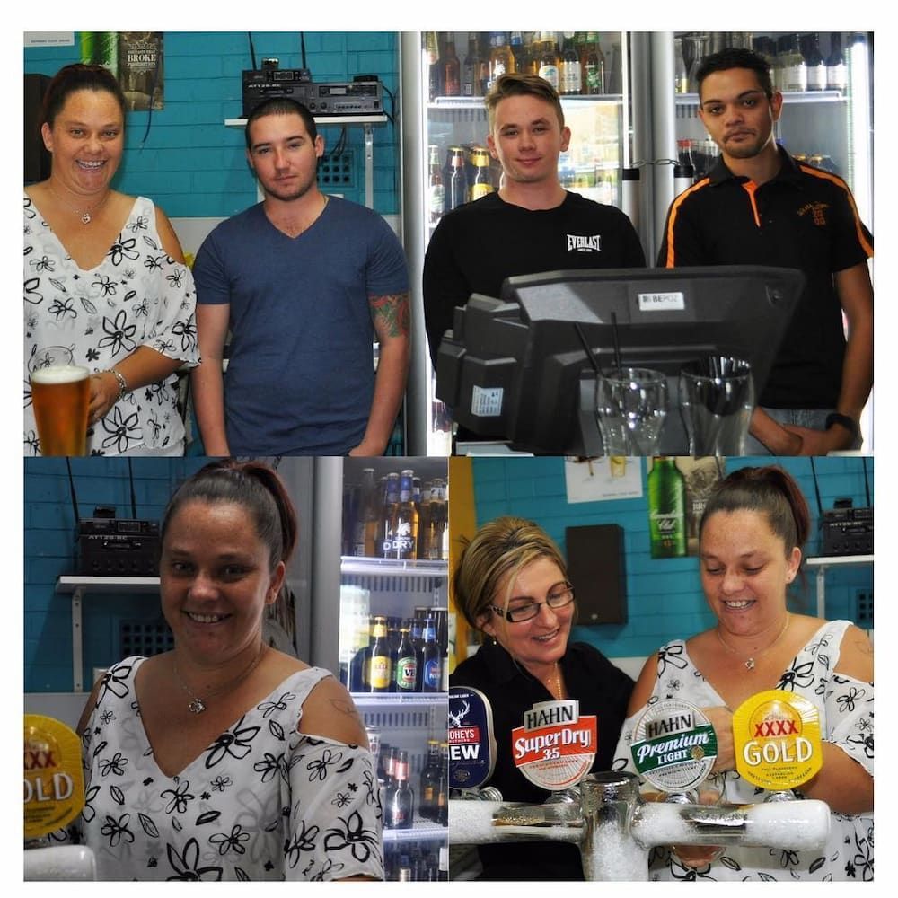 A Collage Of People In A Bar With A Yellow Sign That Says Extra Gold — Inverell Sporties in Inverell, NSW