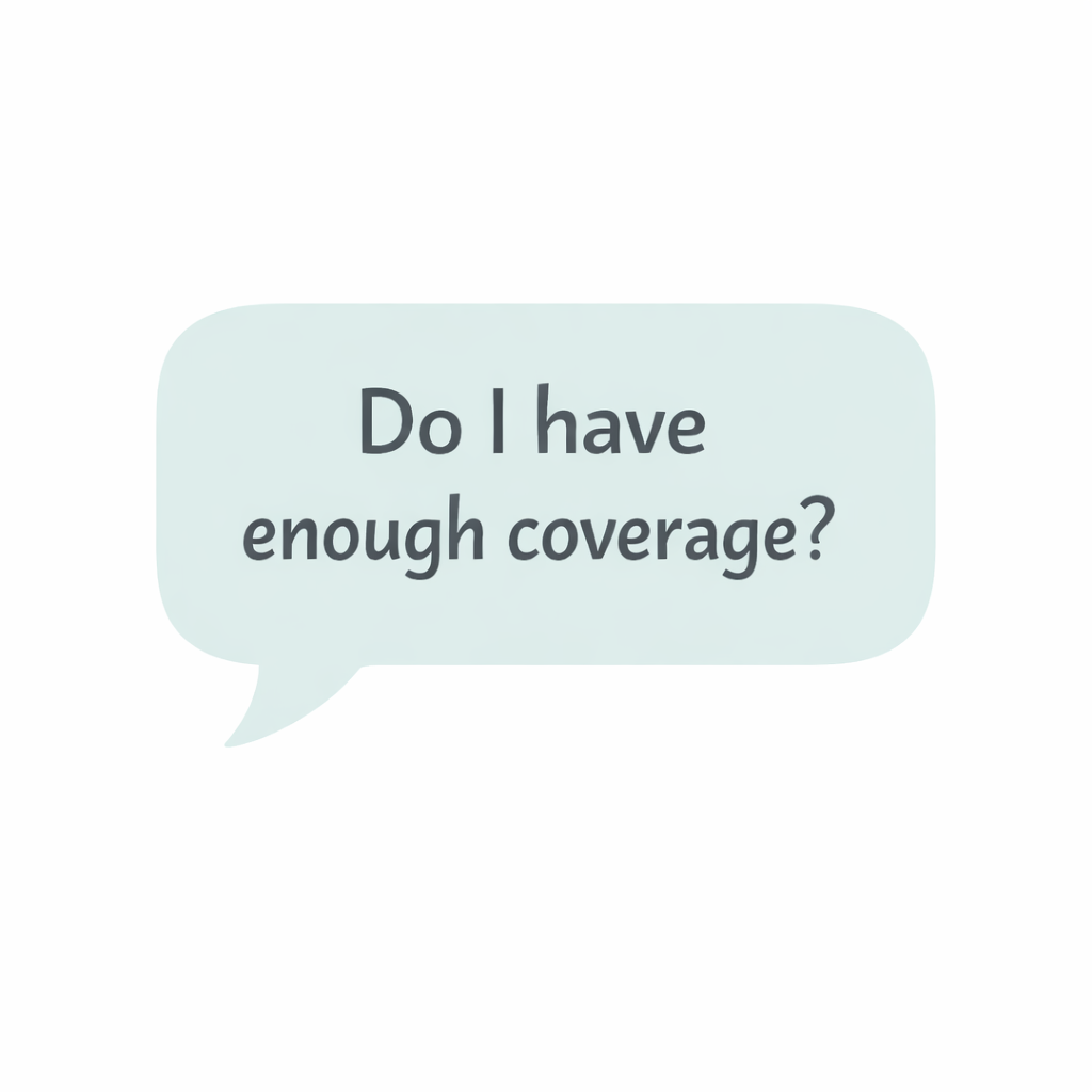 A light blue speech bubble with the text: 