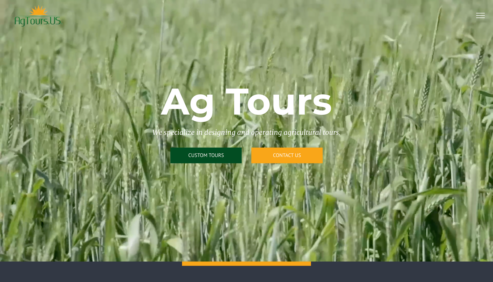 A screenshot of a website for ag tours showing a field of wheat.