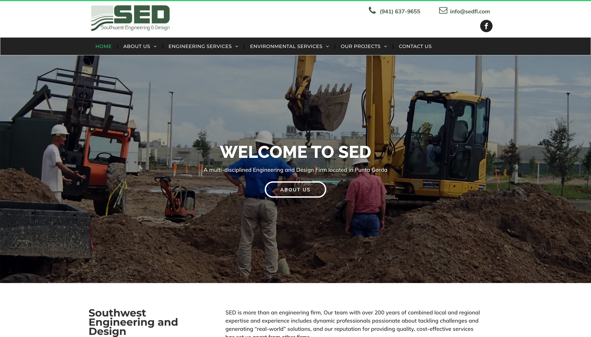 A screenshot of a website for sed with a picture of a construction site.