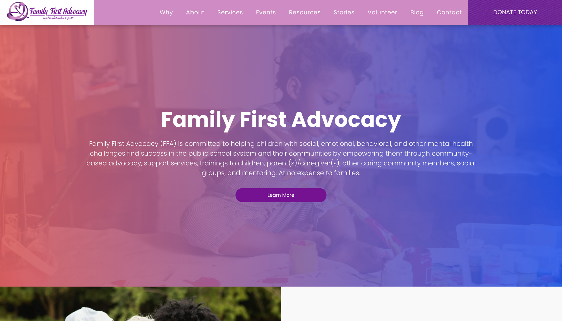 A screenshot of a website for family first advocacy.