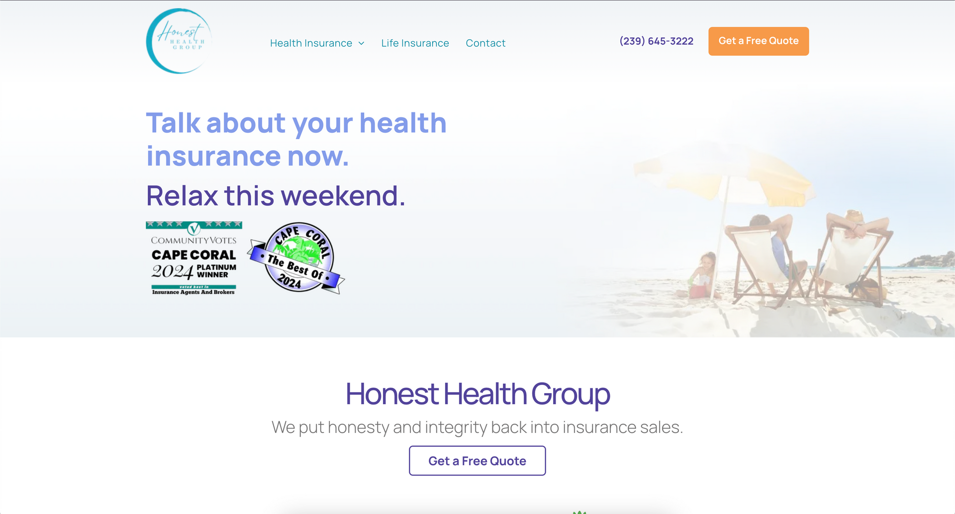 A screenshot of a website for a health insurance company.