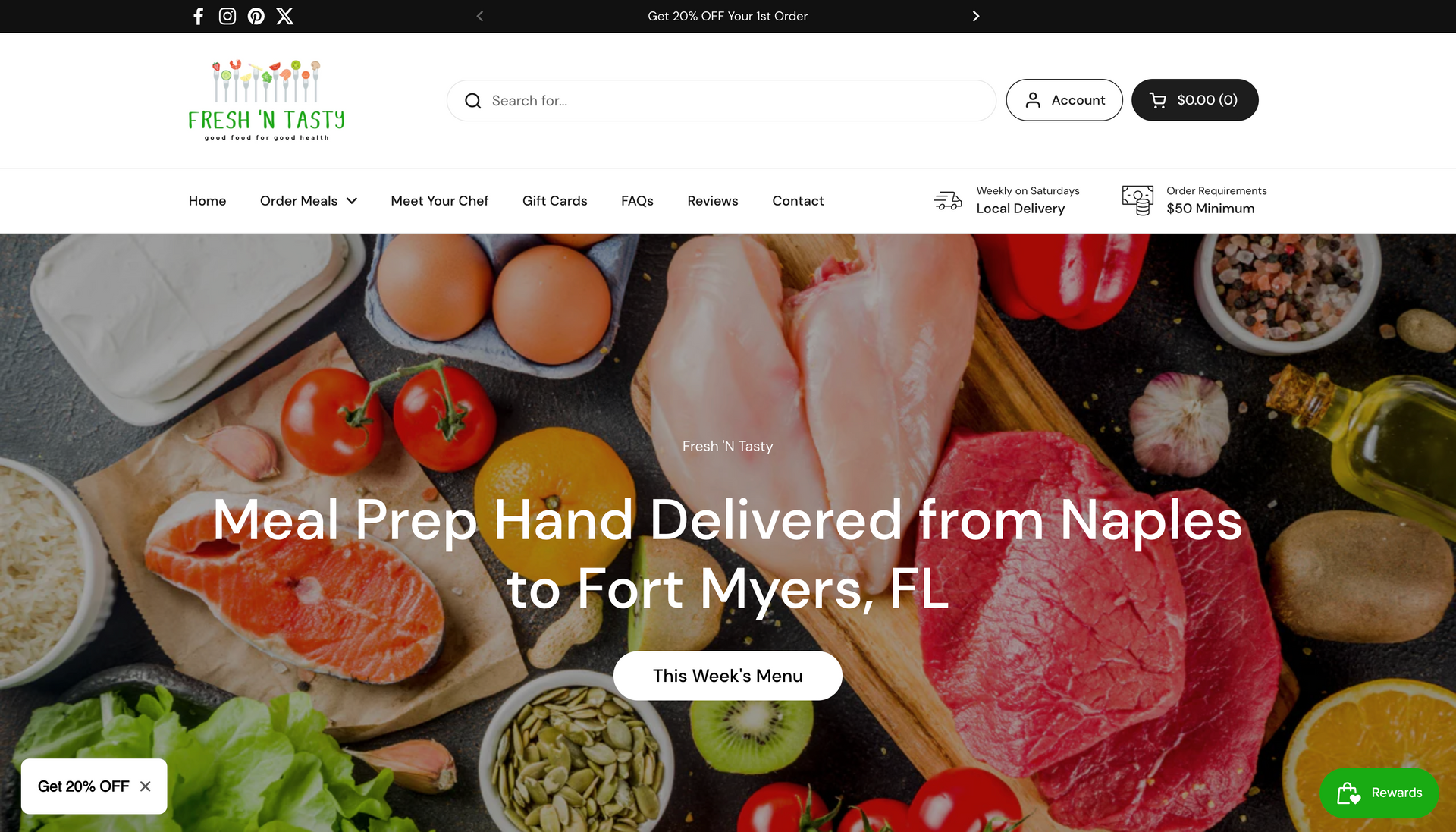A screenshot of the website for meal prep hand delivered from naples to fort myers , fl.
