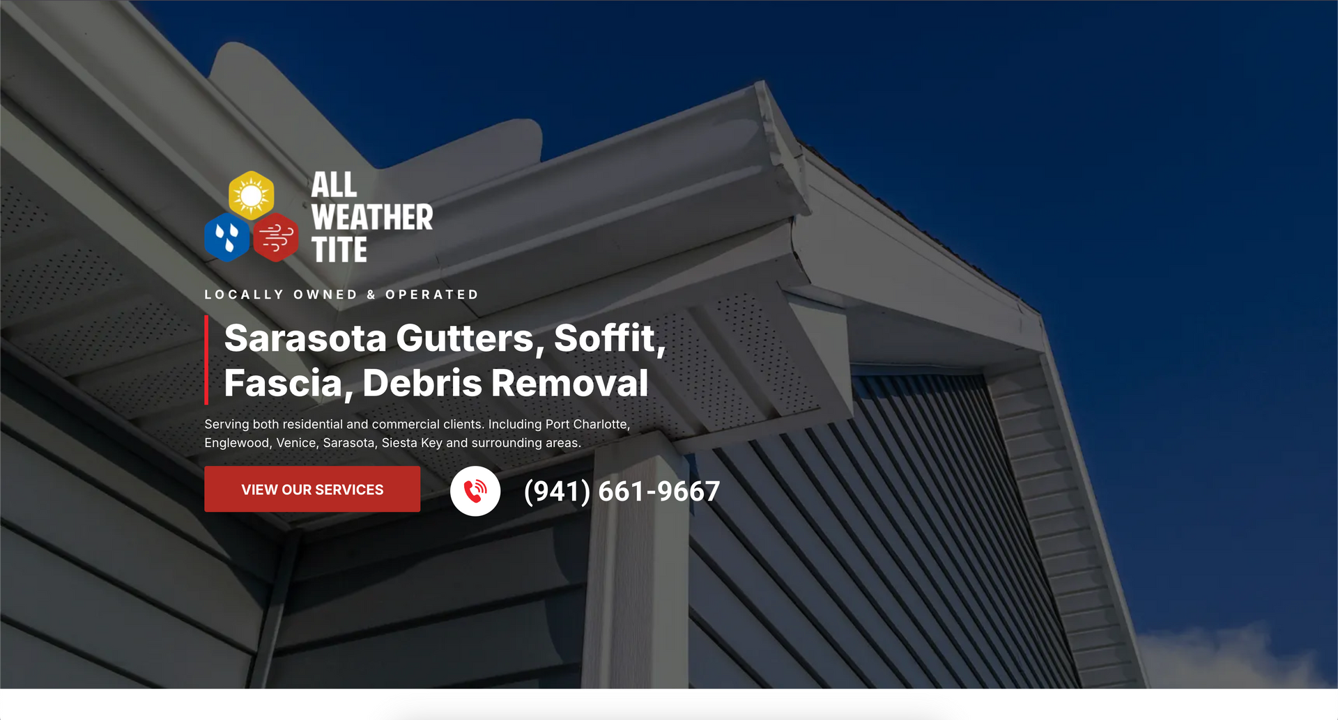 The website for all weather tite shows a picture of a gutter on a house.