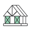 An icon of a greenhouse with a roof and windows.