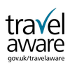 The logo for travel aware gov.uk/travelaware