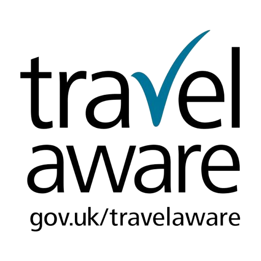 The logo for travel aware gov.uk/travelaware