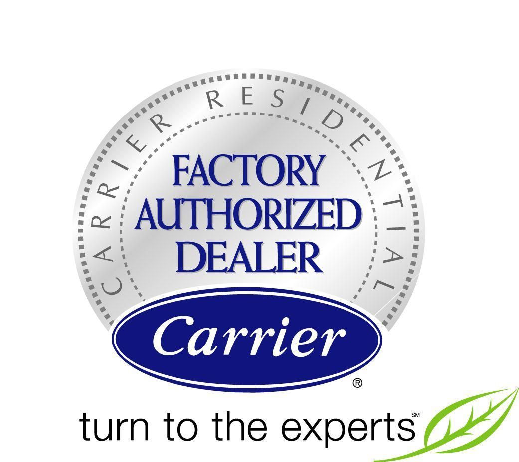 A carrier factory authorized dealer logo on a white background