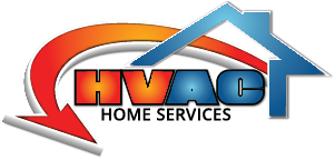 HVAC Home Services logo with an orange/red arc around the text and a blue house.