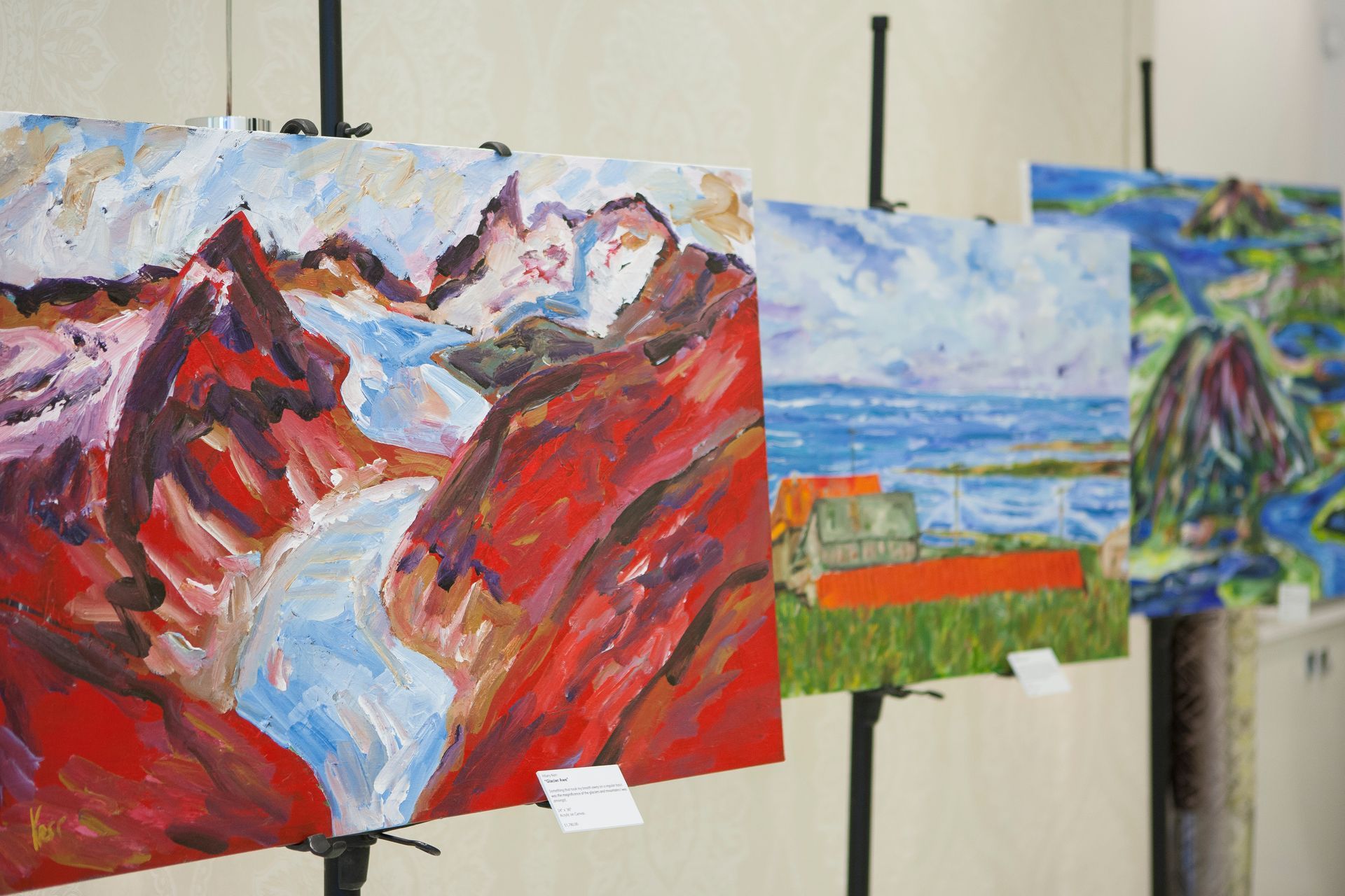 Various Hilary Kerr art on showcase stands at the Arctic 60-degree event. 