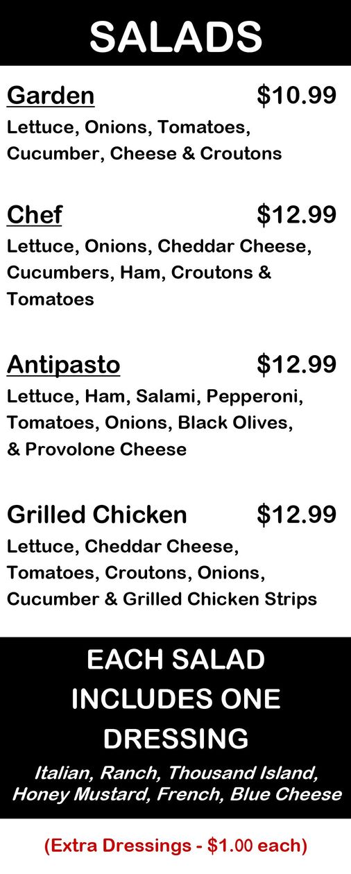 Crico's Pizza & Subs - Salad Menu