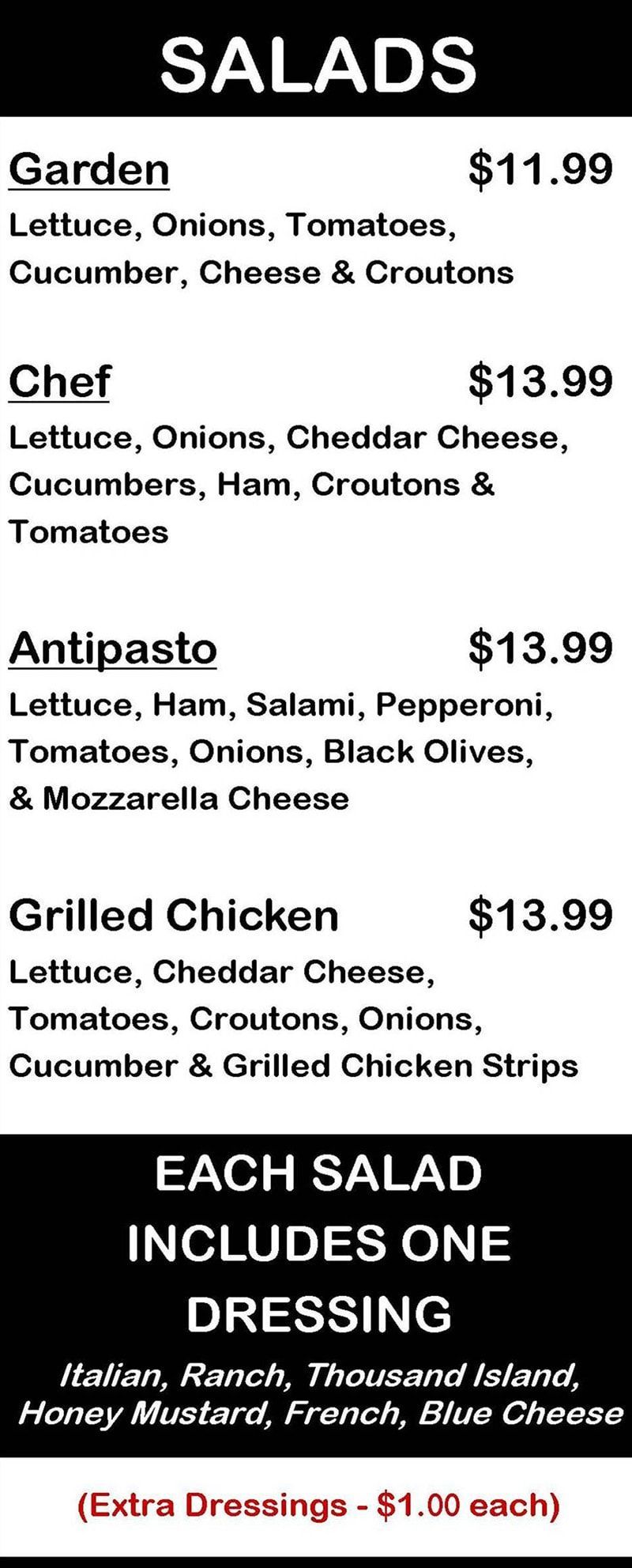 Crico's Pizza & Subs - Salad Menu