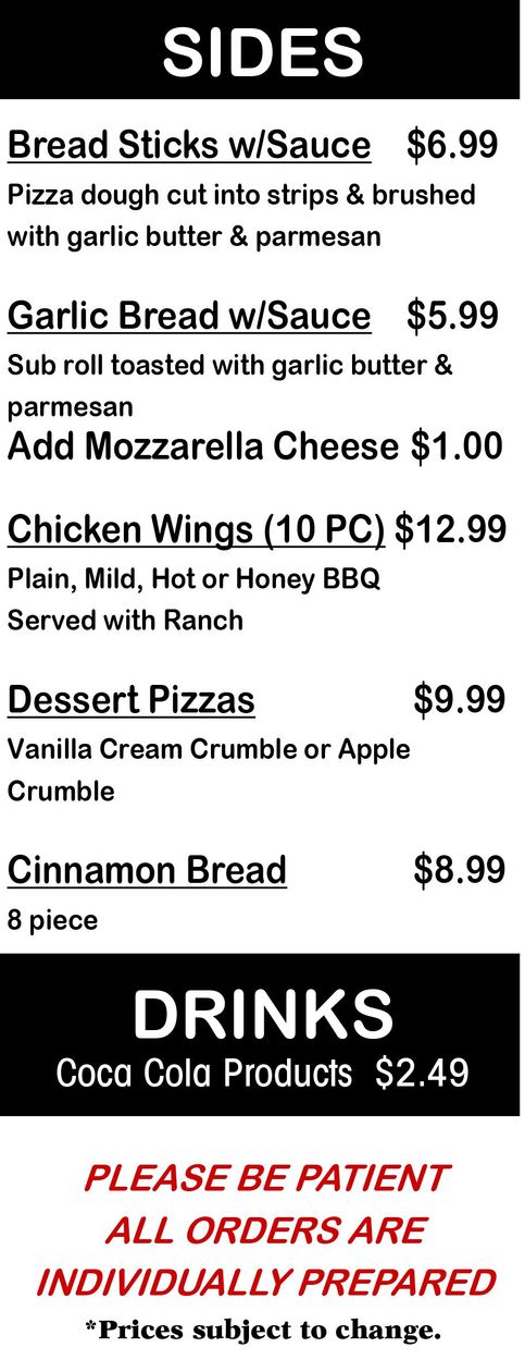 Crico's Pizza & Subs - Sides Menu