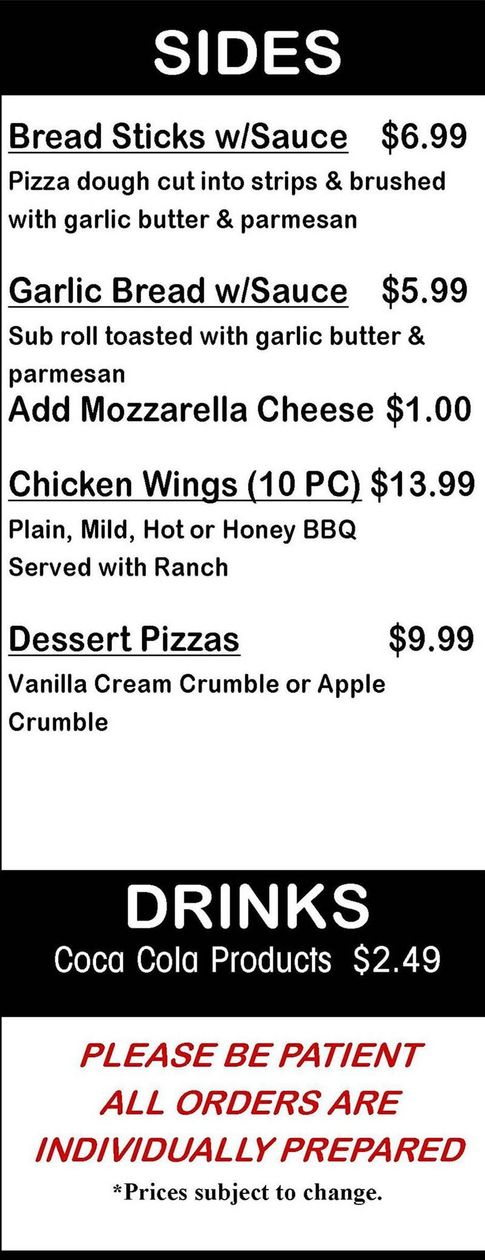 Crico's Pizza & Subs - Sides Menu