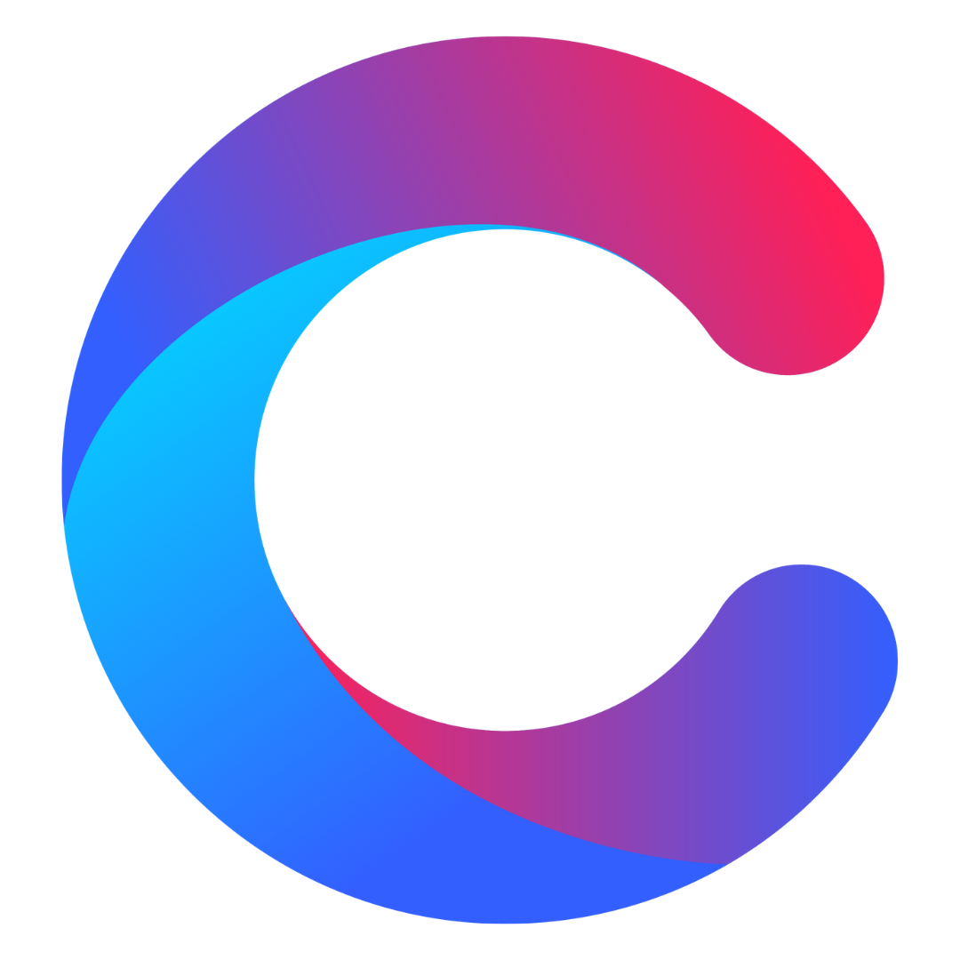 A blue and purple letter c on a white background