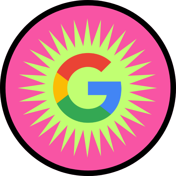 A colorful google logo in a pink circle