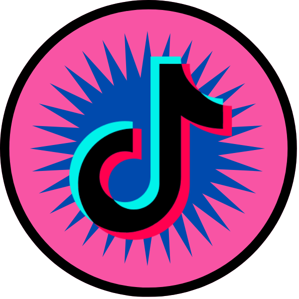 A pink and blue tiktok logo with a black circle around it
