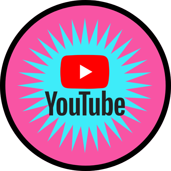 A youtube logo in a pink and blue circle