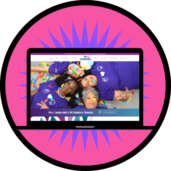 A laptop with a picture of a group of people on the screen