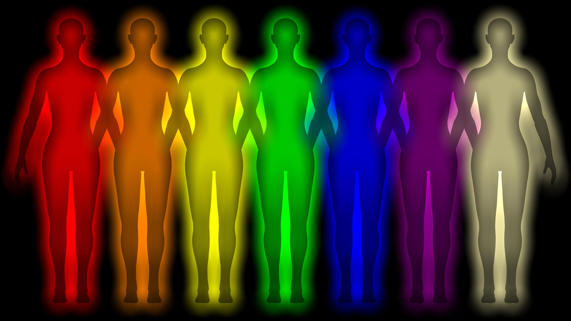 A picture of colored human aura bodies.