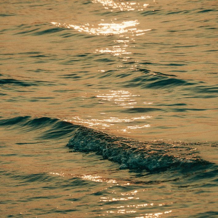 Waves on water reflecting golden sunlight.