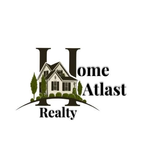 Home Atlast Realty logo: house illustration with green landscaping between large black 