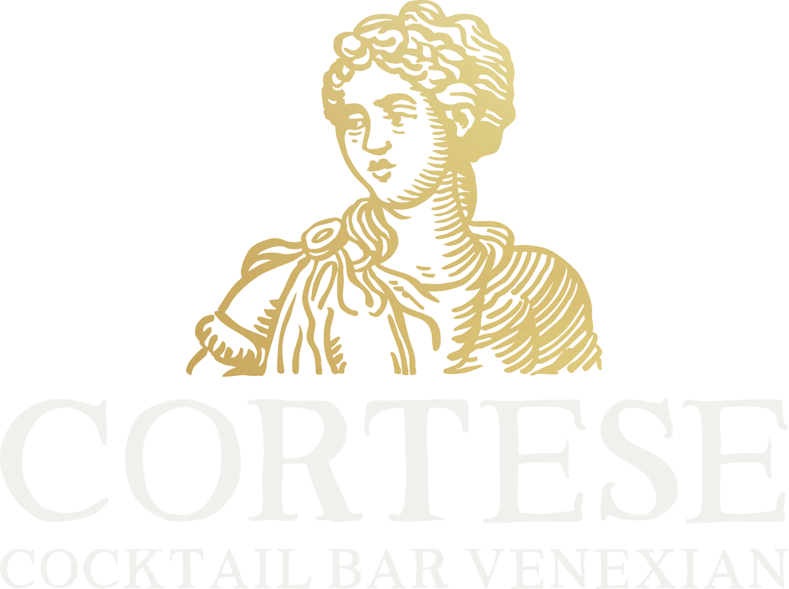 Gold bust illustration above the text