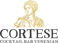 Logo for Cortese Cocktail Bar Venetian featuring a gold illustration of a person above black text.
