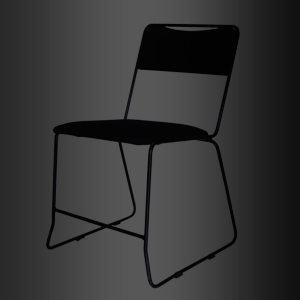 Una silueta de una silla plegable negra sobre un fondo gris