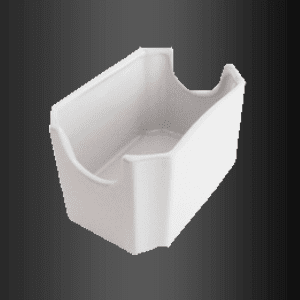 Un recipiente de plástico blanco sobre un fondo negro