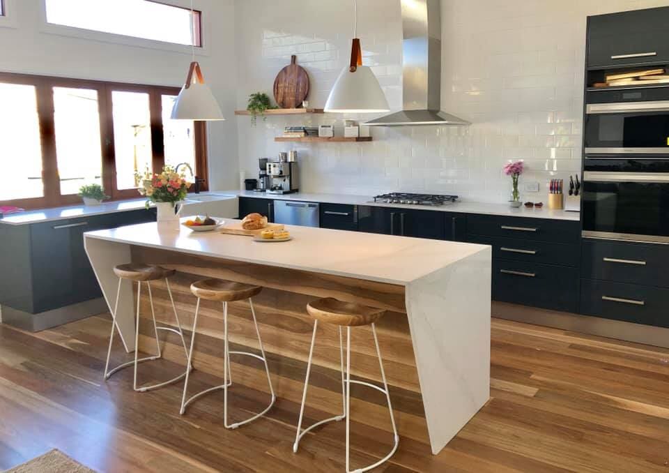 Kitchen Island Bench with Tapered Waterfall Ends — West Stone Benchtops in Orange, NSW