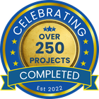 A badge that says celebrating over 250 projects completed