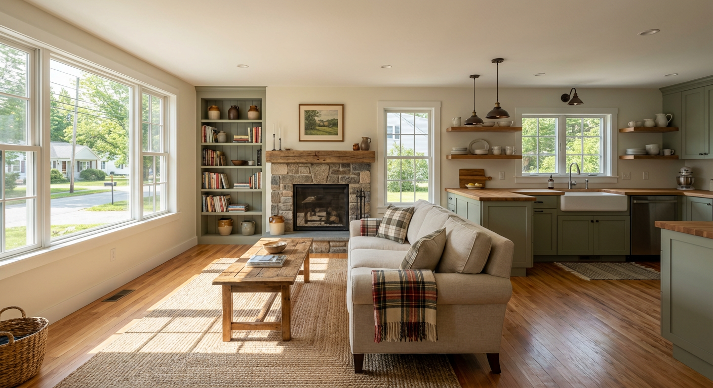 A kitchen with white cabinets and a large island in the middle.