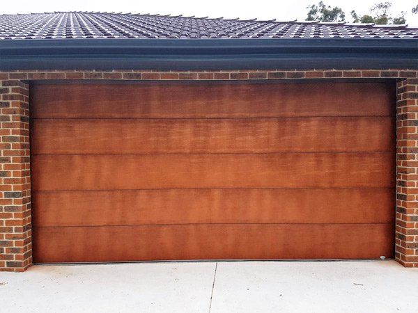 wood paneled rolling door