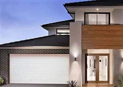 modern house with white garage door